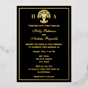 Invitación de papel de estaño de boda del árbol de
