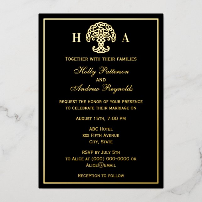 Invitación de papel de estaño de boda del árbol de (Anverso)