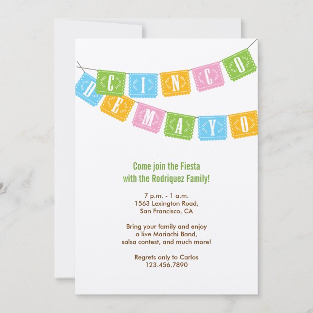 Invitación de Papel Picado Cinco de Mayo (Anverso)
