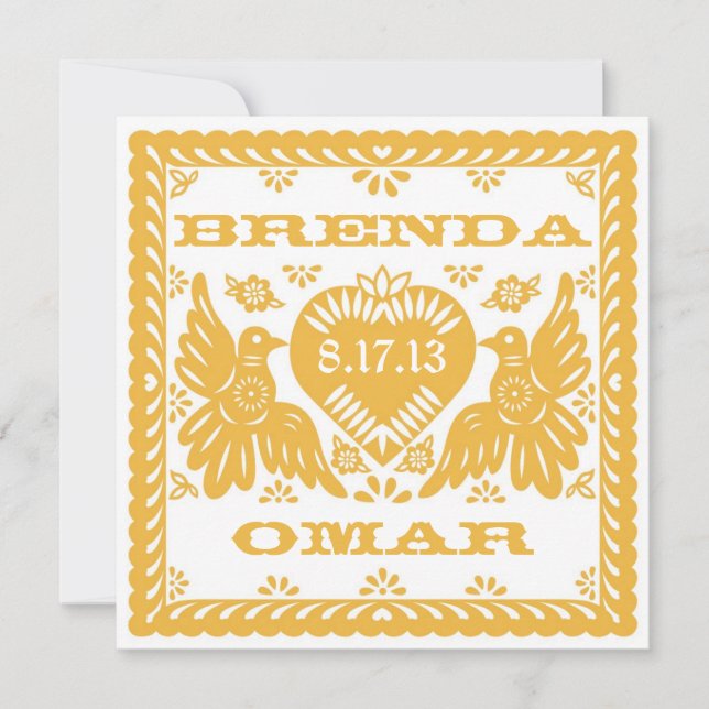 Invitación de Papel Picado de los pájaros del amor (Anverso)