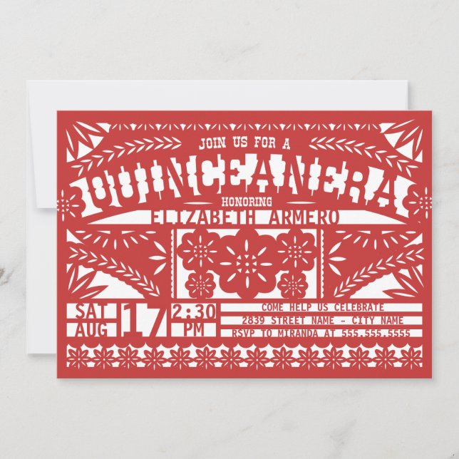 Invitación de Papel Picado Quinceañera (Anverso)