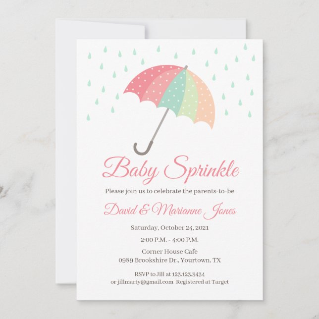 Invitación de paraguas a Baby Shower Es un chica (Anverso)