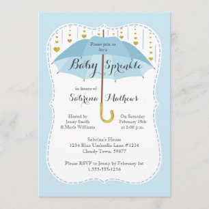 Invitación de paraguas azules para bebé Sprinkle B