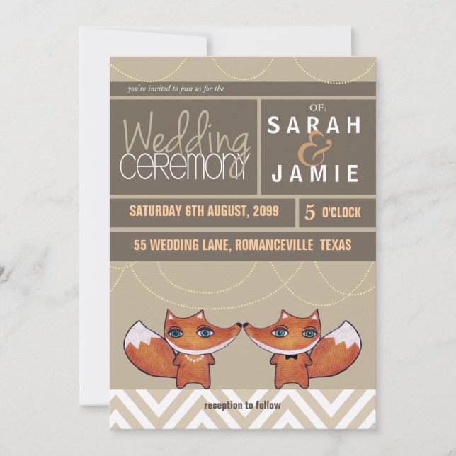 Invitación de pareja Boda de zorros únicos moderno (Anverso)