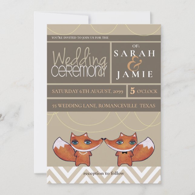 Invitación de pareja Boda de zorros únicos moderno (Anverso)