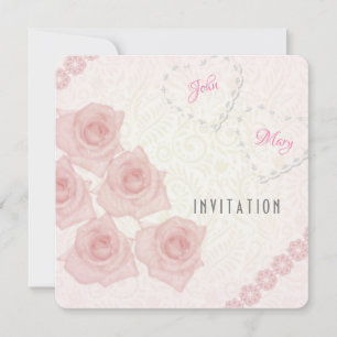 Invitación de pareja con rosas vintage rosadas