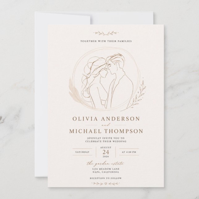 Invitación de Pareja de Arte de Línea Moderna (Anverso)