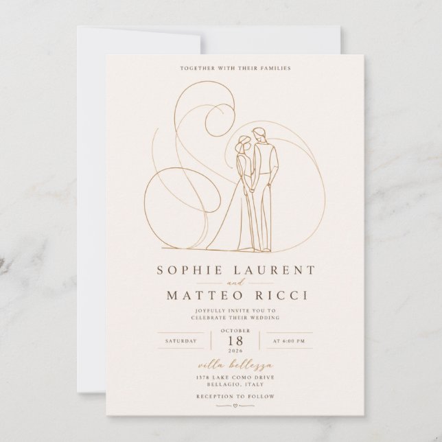 Invitación de Pareja de Arte de Línea Moderna (Anverso)