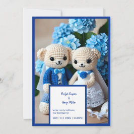 invitación de pareja de bodas de crochet azul