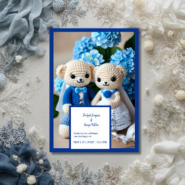 invitación de pareja de bodas de crochet azul