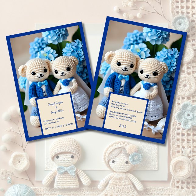invitación de pareja de bodas de crochet azul (Subido por el creador)