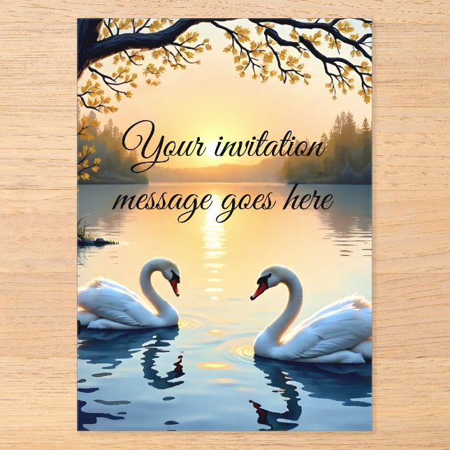 Invitación de pareja de cisnes personalizada (Anverso)
