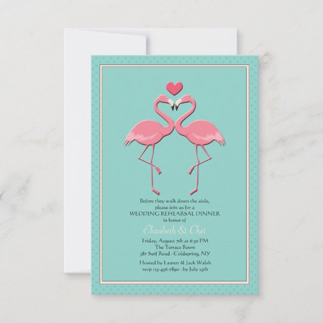 Invitación de pareja de flamingo (Anverso)