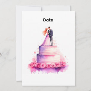 Invitación de Pareja de Torta de Boda Rosa Acuarel