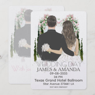 Invitación de pareja romántica en acuarela con pre