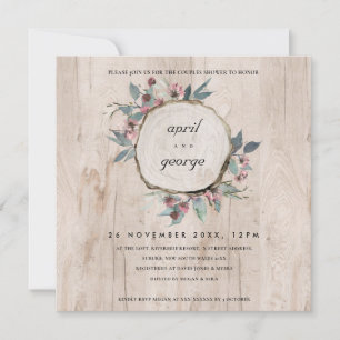 INVITACIÓN DE PAREJAS DE MADERA RÚSTICA DE FLORA P
