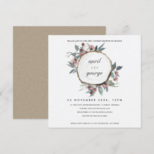 INVITACIÓN DE PAREJAS DE MADERA RÚSTICA DE FLORA P