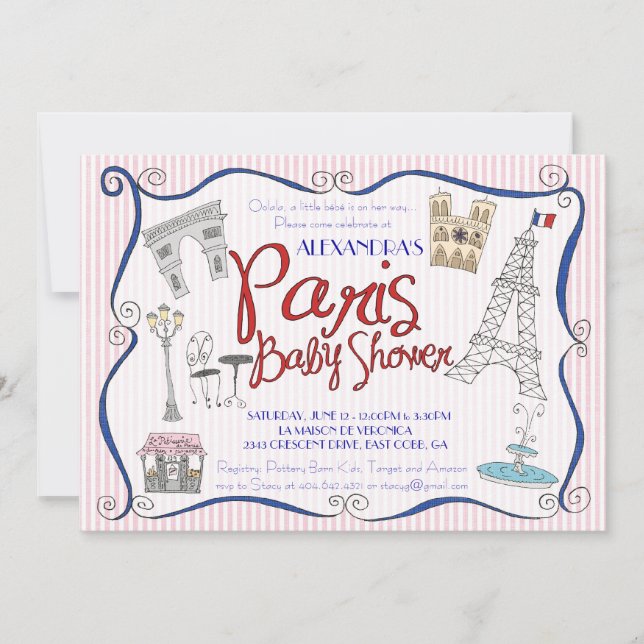 Invitación de París Baby Shower (Anverso)
