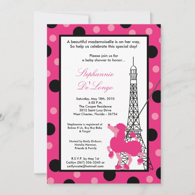 invitación de París Baby Shower del caniche del (Anverso)