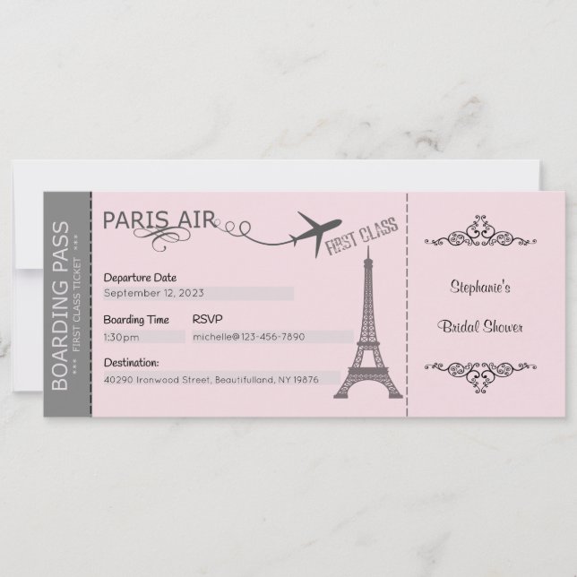 Invitación de París, Invitación con tema de París, (Anverso)