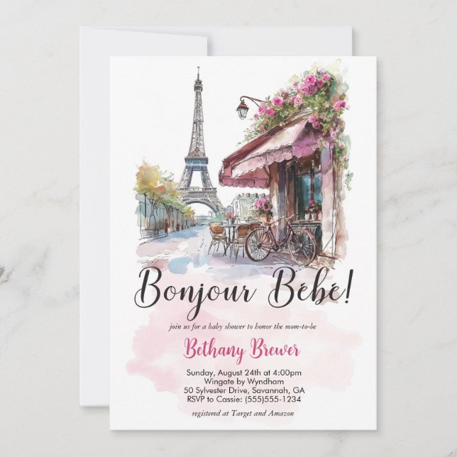 Invitación de París para Baby Shower parisino (Anverso)