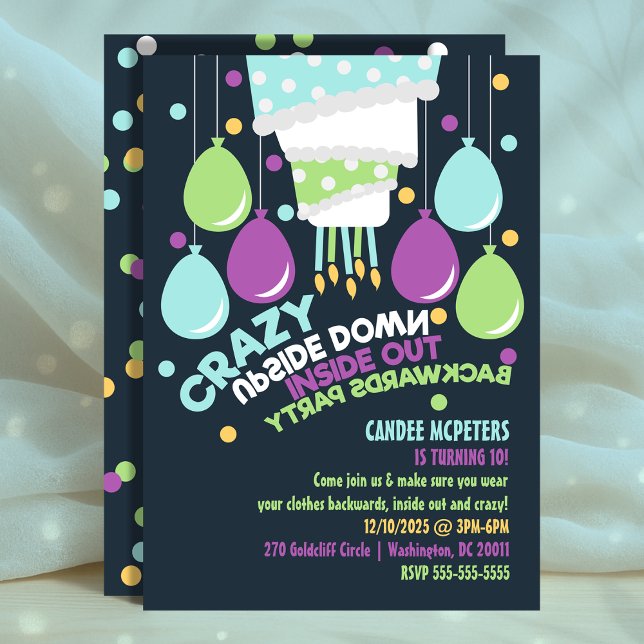 Invitación de Parte Atrás Hacia Afuera Hacia Atrás (Upside Down Inside Out Backwards Party Invitation
)