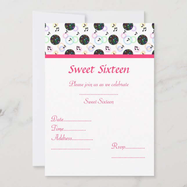 INVITACIÓN DE PARTIDA DE DISCO BALL SWEET 16 (Anverso)