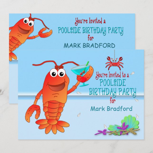 INVITACIÓN DE PARTIDA DEL CUMPLEAÑOS DE LA PISCINA (Anverso / Reverso)