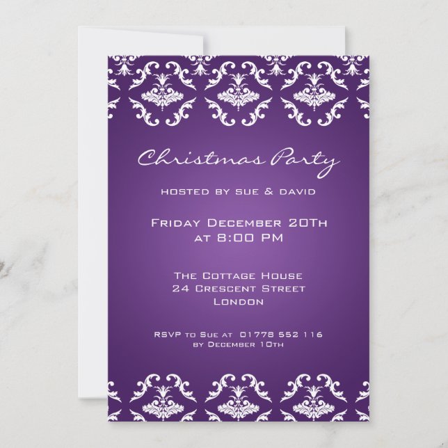 Invitación de partido 5x7 Patrón elegante Púrpura (Anverso)