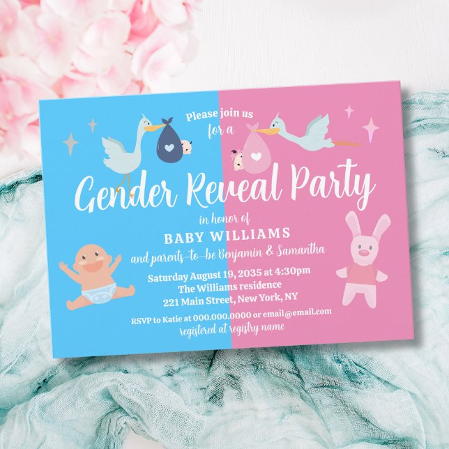 Invitación de partido de género moderno rosa azul (Pink Blue Modern Gender Reveal Party Invitation
)