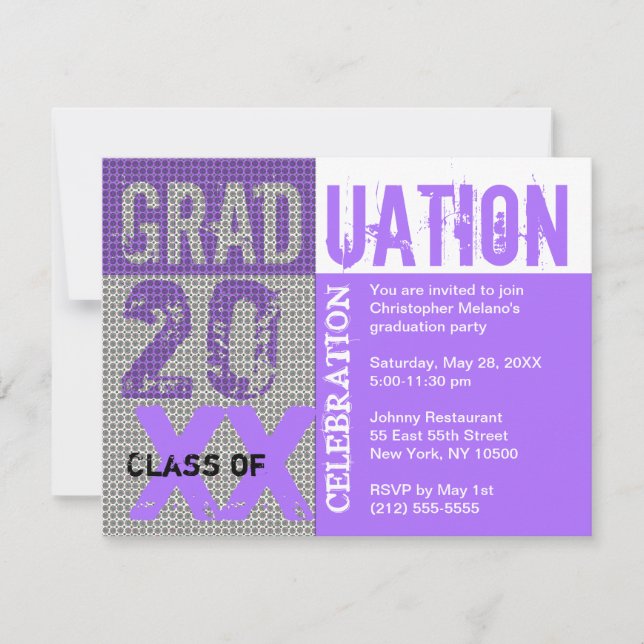 Invitación de partido de graduación morado (Anverso)