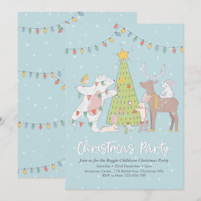 Invitación de partido de navidades | Árbol decorat (Anverso / Reverso)