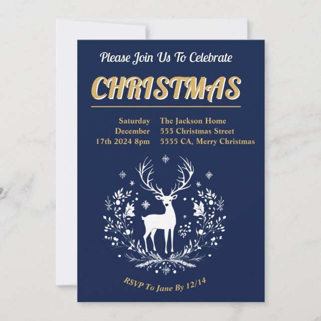 Invitación de partido de navidades con ciervos (Anverso)