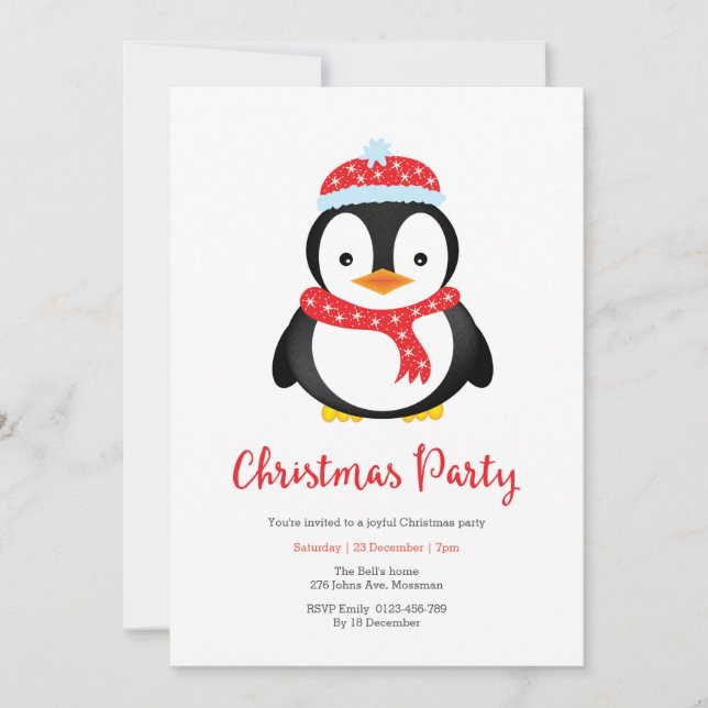 Invitación de partido de navidades | Pingüino Cute (Anverso)