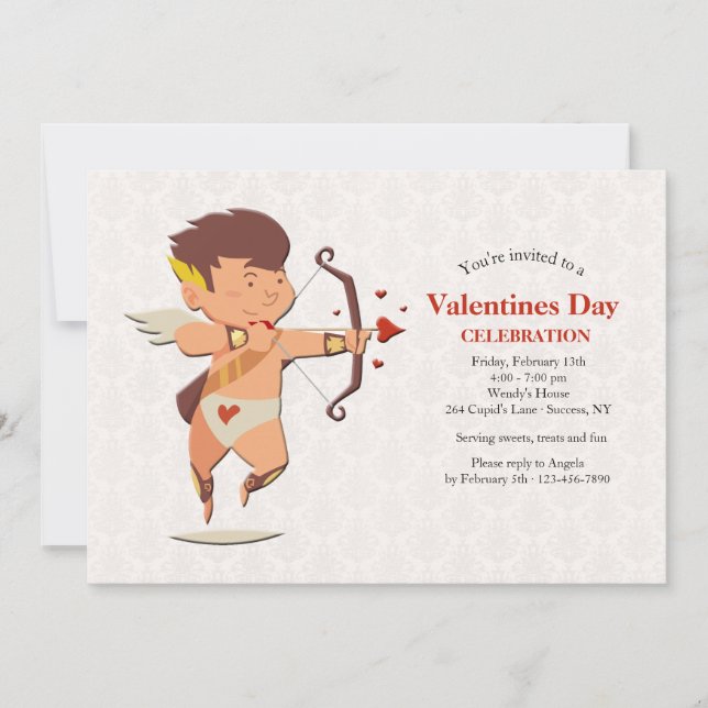 Invitación de partido Día de San Valentín Cupido (Anverso)