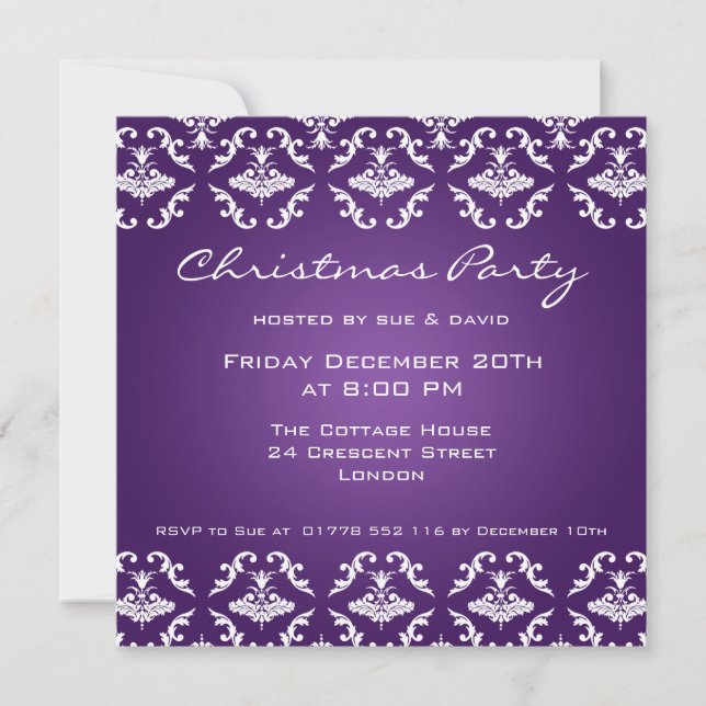 Invitación de partido Patrón elegante Púrpura (Anverso)
