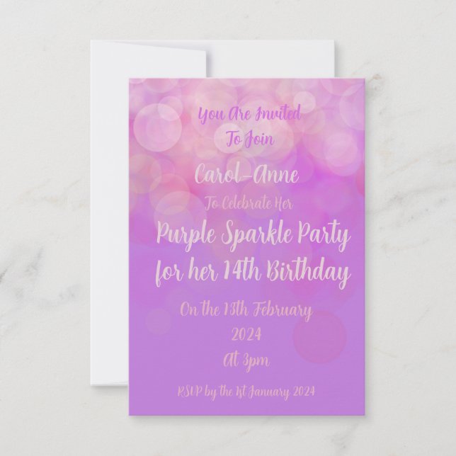 Invitación de partido Purple Sparkle (Anverso)