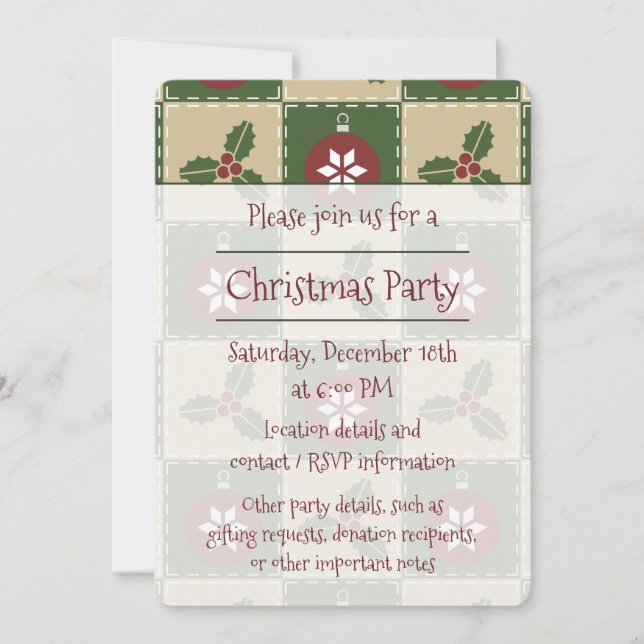Invitación de partido Quilt navidades (Anverso)