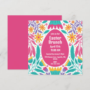 Invitación de Pascua a las flores de arte folclóri