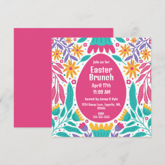 Invitación de Pascua a las flores de arte folclóri