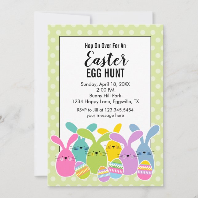 Invitación de Pascua Caza de Huevos Conejos (Anverso)
