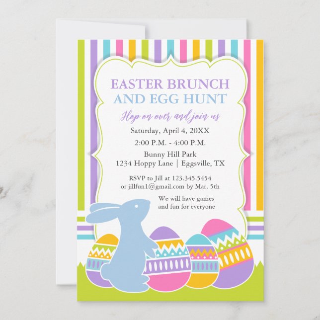 Invitación de Pascua Caza de Huevos de Conejo o Br (Anverso)
