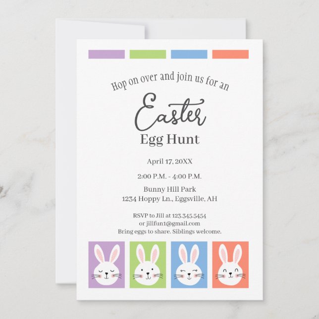 Invitación de Pascua con conejitos cuadrados, búsq (Anverso)