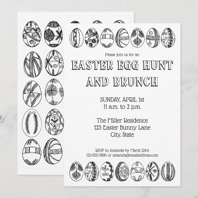 Invitación de Pascua con Huevos de Pascua dibujado (Anverso / Reverso)