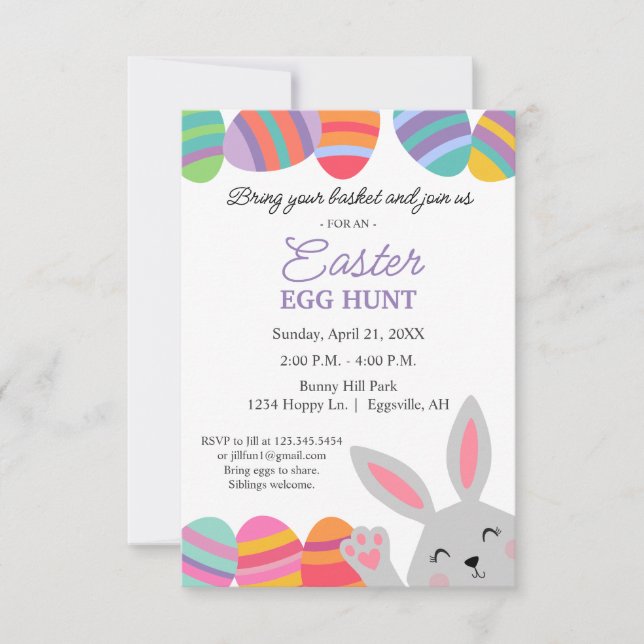 Invitación de Pascua Conejito Lindo Huevos Bonitos (Anverso)