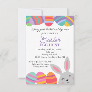Invitación de Pascua Conejo Lindo Huevos Bonitos