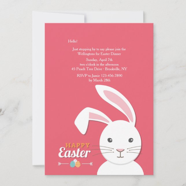 Invitación de Pascua de Conejo Blanco (Anverso)