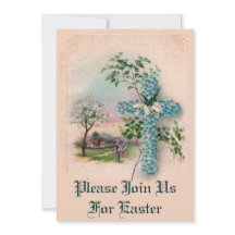 Invitación de Pascua de la Cruz de Flor Azul