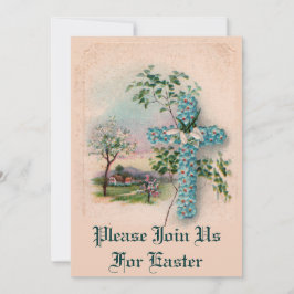 Invitación de Pascua de la Cruz de Flor Azul