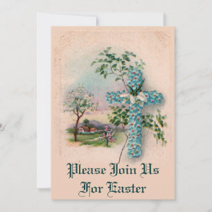 Invitación de Pascua de la Cruz de Flor Azul
